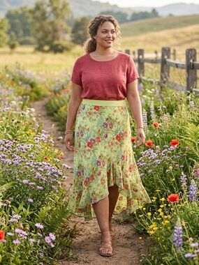 Vintage April Cornell Rayon skirt bias high low flounce